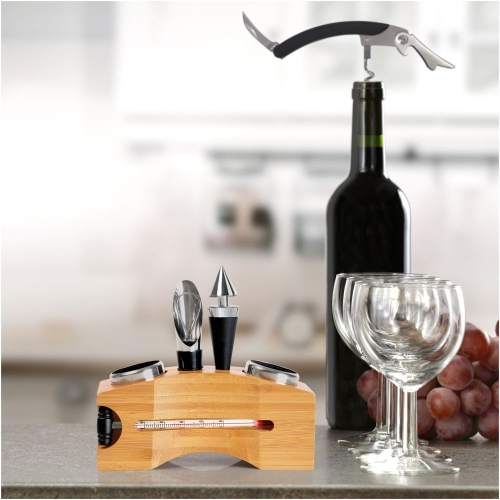 Kit Para Vinho Com Base Em Bambu - 7 Pçs-PV00853