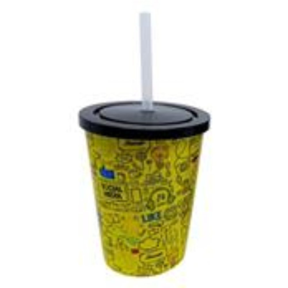 copo 450 ml caldereta com tampa e canudo in mold label